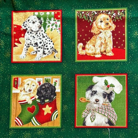 Vintage Puppies Christmas Labels Cotton Fabric - 2 yds by Makower UK - New - Picture 2 of 5